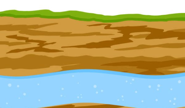 Underground river. Flow of water in earth layer. Ground in cross section. Geological background. Nature and ecology. Flat cartoon illustration