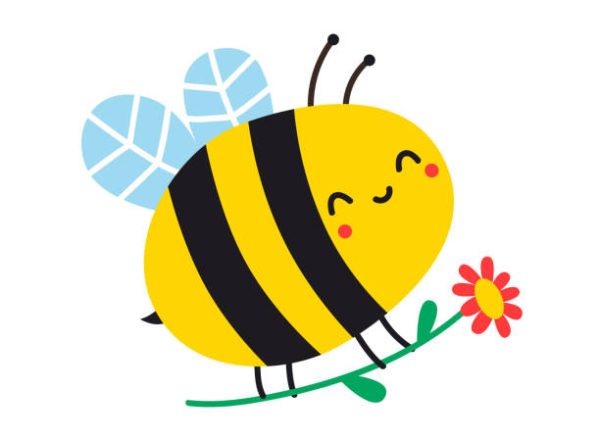 Cute bee with a flower. Vector illustration