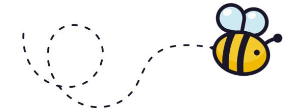 Bee flying path. A bee flying in a dotted line The flight path of a bee to honey.