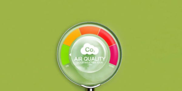 Good air quality and clean outdoor air quality Safe from pollution, PM 2.5 dust, pure natural atmosphere concept. magnifying glass to check air quality pollution prevention green background