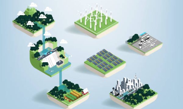 Graphic design vector of water resources and benefit of water, green ecology elements, renewable energy and background, environment friendly concept, illustration vector of forest and water