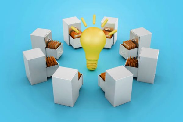 Light Bulb with Archives - Color Background - 3D Rendering