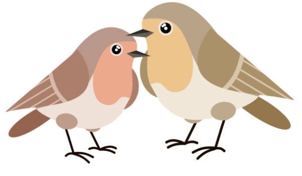 Set of Nightingale. Four Bird. Wild animal. Winged songbird. Cartoon flat illustration.