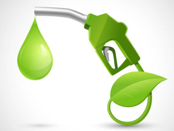 Green bio fuel concept with fueling nozzle leaf and drop natural energy concept vector illustration