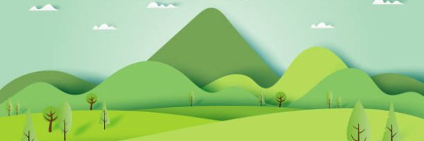 Green nature forest landscape scenery banner background paper art style.Vector illustration.