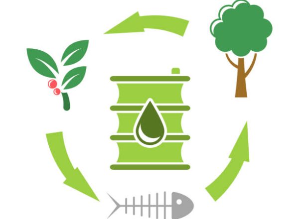 Icon biofuel production. Waste recycling process. Vector illustration on white background