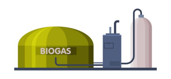 Biogas Energy Power Plant, Green Energy, Alternative Power Flat Vector Illustration Isolated on White Background
