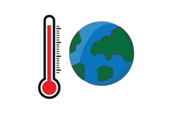 Global warming symbol with thermometer. Warm earth isolated on white background. Modern flat design vector illustration.