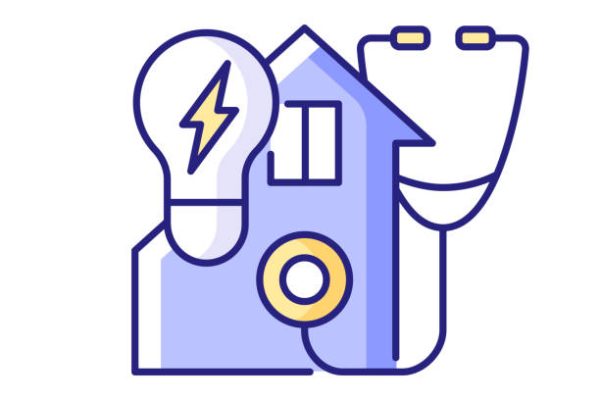 Energy audit RGB color icon. Inspecting residential house for efficient power usage. Sustainable resource consumption. Isolated vector illustration. Energy purchase simple filled line drawing