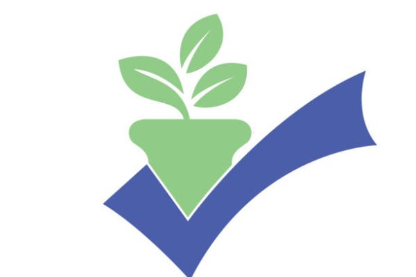 Flower pot and tick icon design.