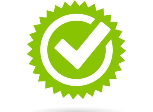 Approved tick icon, abstract approval symbol on white background
