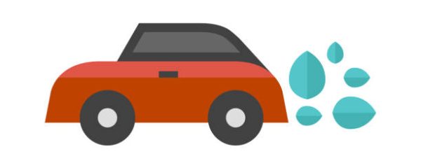Green car icon in flat color style. Low emission, electric vehicle