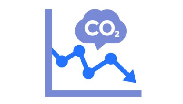 co2, carbon emissions reduction icon with a graph