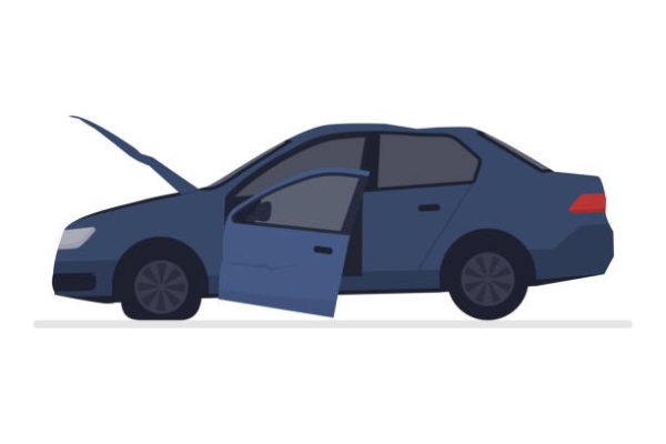 Smashed car after an accident, car insurance and emergency service concept