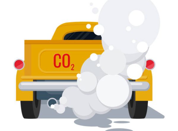 Smoke from car exhaust pipes pollute the environment, vector illustration and flat design.