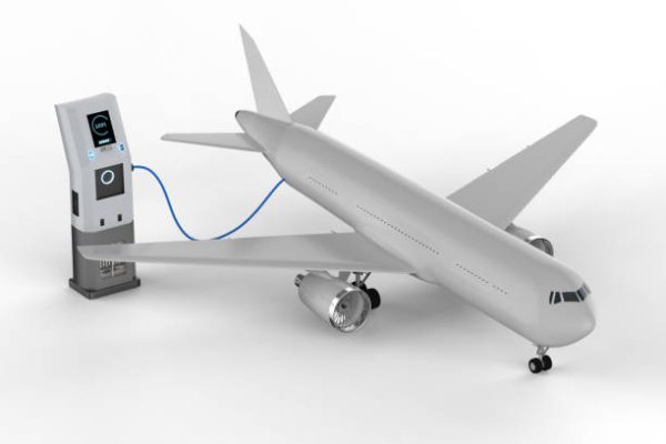 3d rendering airplane charges with electric charging station