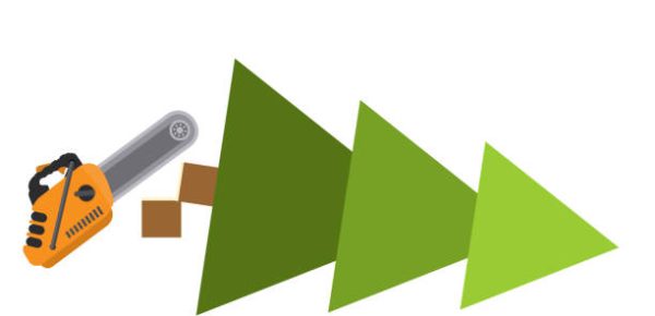 Chainsaw saws a tree, vector illustration.