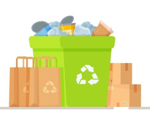 Landfill disposal. Decontamination of industrial waste. Unauthorized landfills. Vector illustration of the impact on the environment.