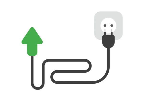 Vector illustration icon concept of arrow with cable, plug and outlet.