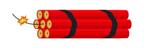 Dynamite with a burning cord. Flat style illustration.