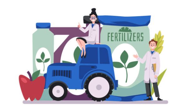 Chemical and agricultural industry banner design for fertilizer production, flat vector illustration isolated on white background. Agricultural fertilizers production.