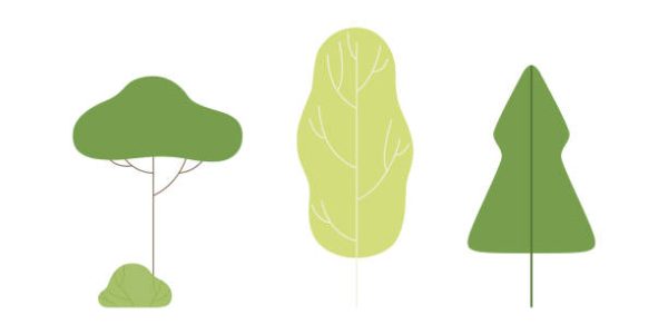 Green Shaped Tree as Nature and Environment Element Vector Set. Flat Botany Concept