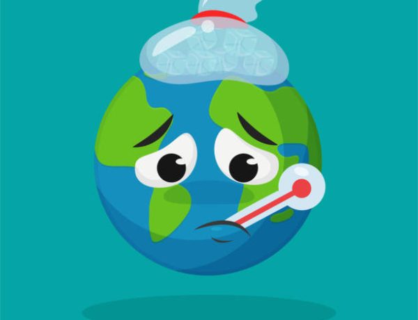 The cute cartoon world is sick due to global warming.