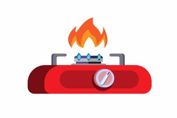 Gas stove mini red, icon symbol in cartoon flat illustration vector isolated in white background