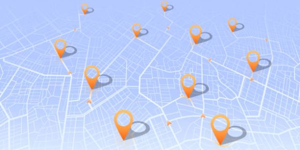 GPS map. Isometric modern Abstract Map Design: A visually stunning composition of colorful lines and geometric elements, resembling a map. City street road. Abstract transportation. City top view. Hi-tech vector background. route distance data, path turns and destination tag or mark. Quarter residential buildings. Vector