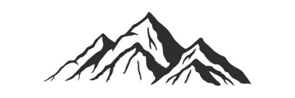 Mountain silhouette - vector icon. Rocky peaks. Mountains ranges. Black and white mountain icon isolated