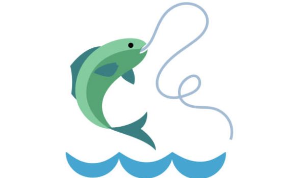 A cute fishing-themed icon done in flat colors on a transparent background. File includes EPS Vector and high-resolution jpg.