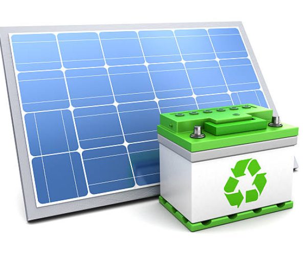 3d illustration of solar panel and green energy battery