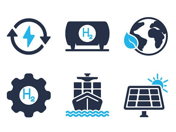 Renewable Energy and Hydrogen Logistics icon set. Solid glyph series icons