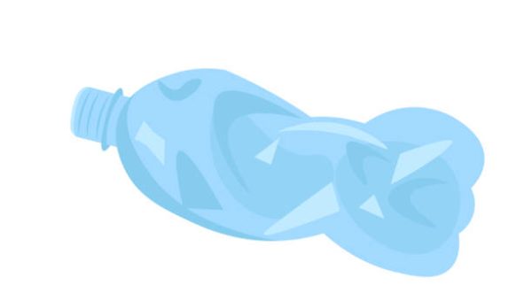 Crumpled plastic blue bottle on white background. Vector