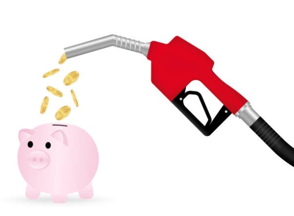 Gas Pump or Fuel Nozzle with Dollar Coins. Gas Station Concept. Vector Illustration Isolated on White Background.