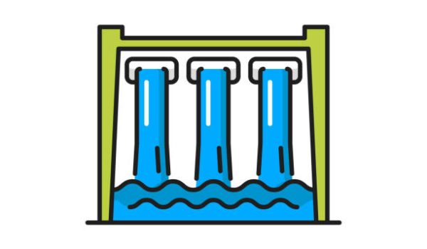 Hydropower water dam energy sources isolated color line icon. Vector barrier stops or restricts flow of water underground streams. Irrigation, consumption water source, waterfall construction
