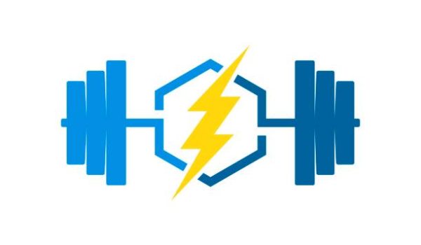 Gym barbell with hexagonal shape and electrical lightning inside