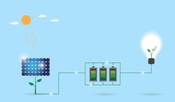 solar panel tree generate power to lightbulb, renewable energy concept