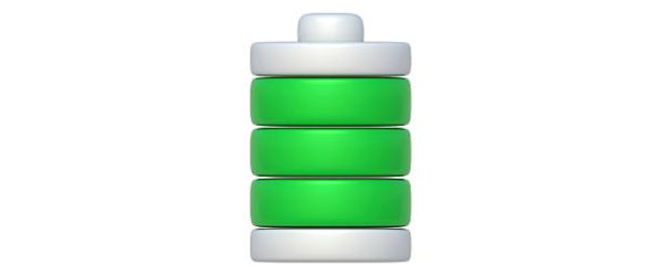 Full lithium or alkaline battery isolated on white background. Lifepo4 or sodium accumulator. Charge level. 3d render