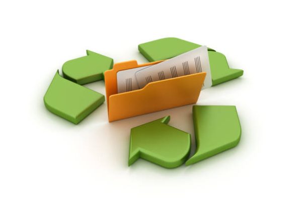 Computer Folder with Recycling Symbol - White Background - 3D Rendering