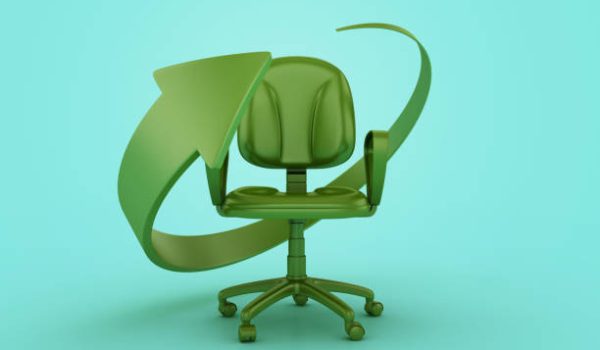 Office Chair with Recycling Arrow - Color Background - 3D Rendering