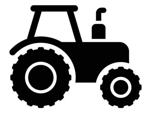 A vector icon of a tractor, symbolizing a farming vehicle used in agriculture, construction, and rural settings. The design features a black silhouette of a tractor, capturing its essential shape and function in fieldwork and heavy-duty tasks. This icon is ideal for illustrating themes related to farming, rural life, and agricultural machinery in graphic designs, industry logos, and environmental projects. Its simple and bold style ensures clarity, while the isolated white background allows for easy integration into various visual contexts.
