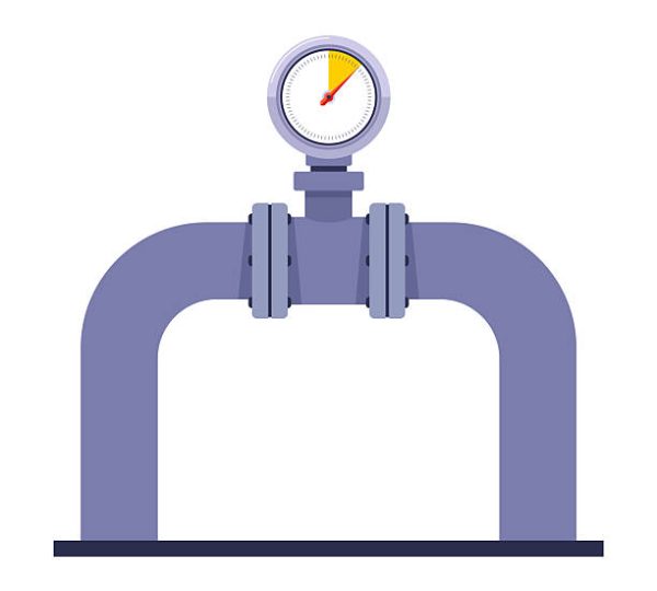a device for measuring pressure in a pipe. the meter shows the water consumption in the house. flat vector illustration.