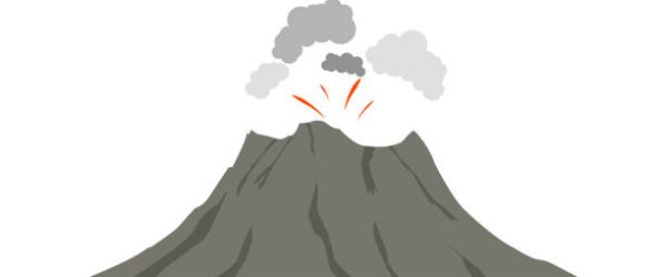 Volcano eruption with hot lava illustration isolated on white background